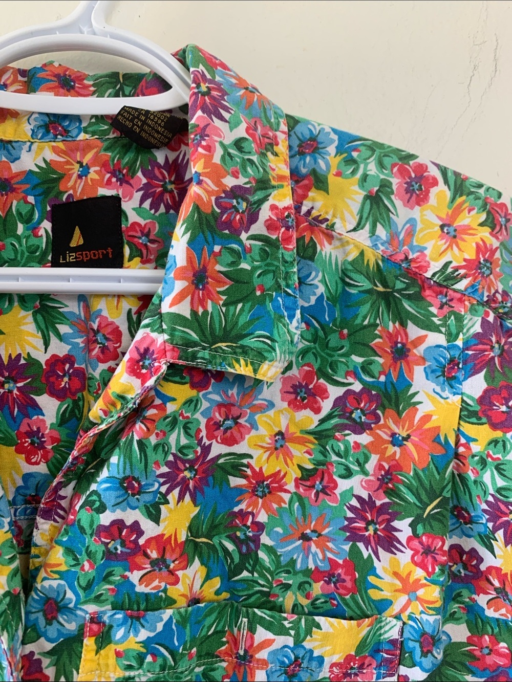 Vintage Liz Sport Short Sleeve Button Down Shirt 100% Cotton Bright Colorful